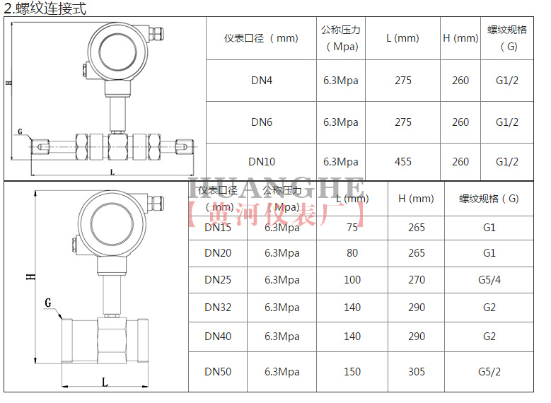 黄河仪表涡轮流量计产品尺寸